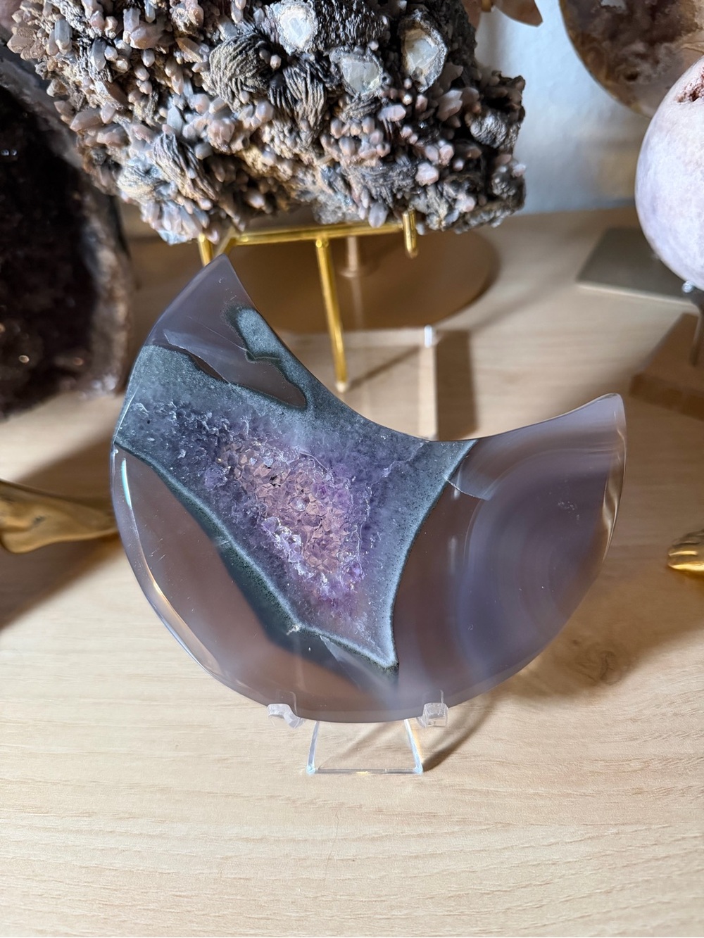 Beautiful Purple & Teal Druzy Jelly Agate Natural Crystal Moon